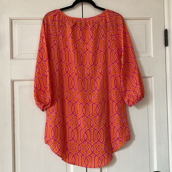 Mudpie Reese Tunic in Lattice Print Bright Orange Pink Blouse NEW Size Small - Picture 9 of 11